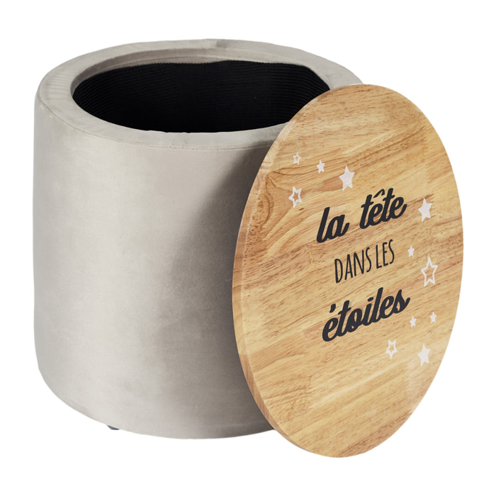 POUF RANGEMENT LA TETE DANS LES ETOILES GRIS