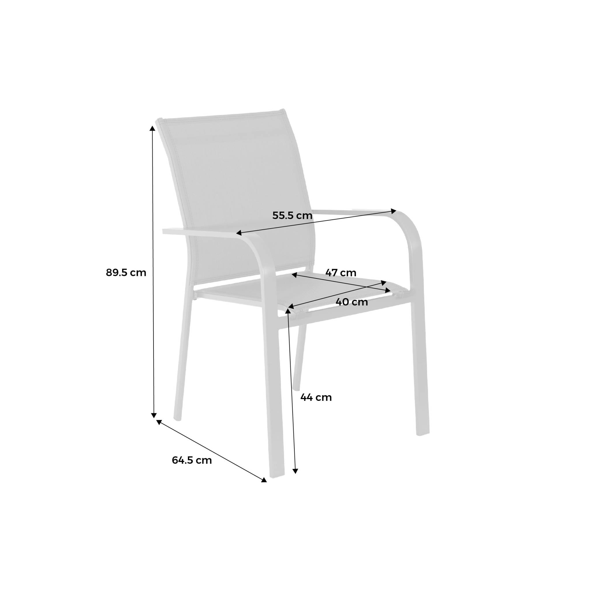 Lot de 2 fauteuils de jardin BUFFALO empilables aluminium et textilene beige. 64.5 x 45.5 x 89.5 cm