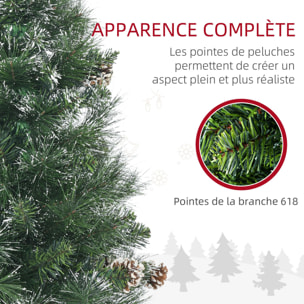 Sapin de Noël artificiel aspect enneigé Ø 65 x 180H cm 37 pommes de pin 618 branches épines imitation Nordmann grand réalisme