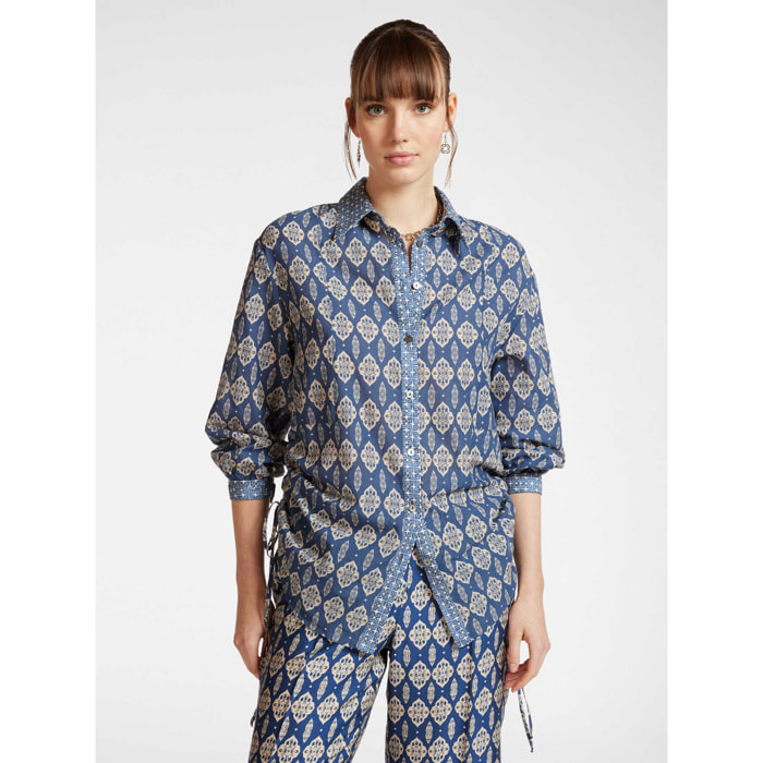 Elena Mirò - Camisa con estampado étnico - Azul
