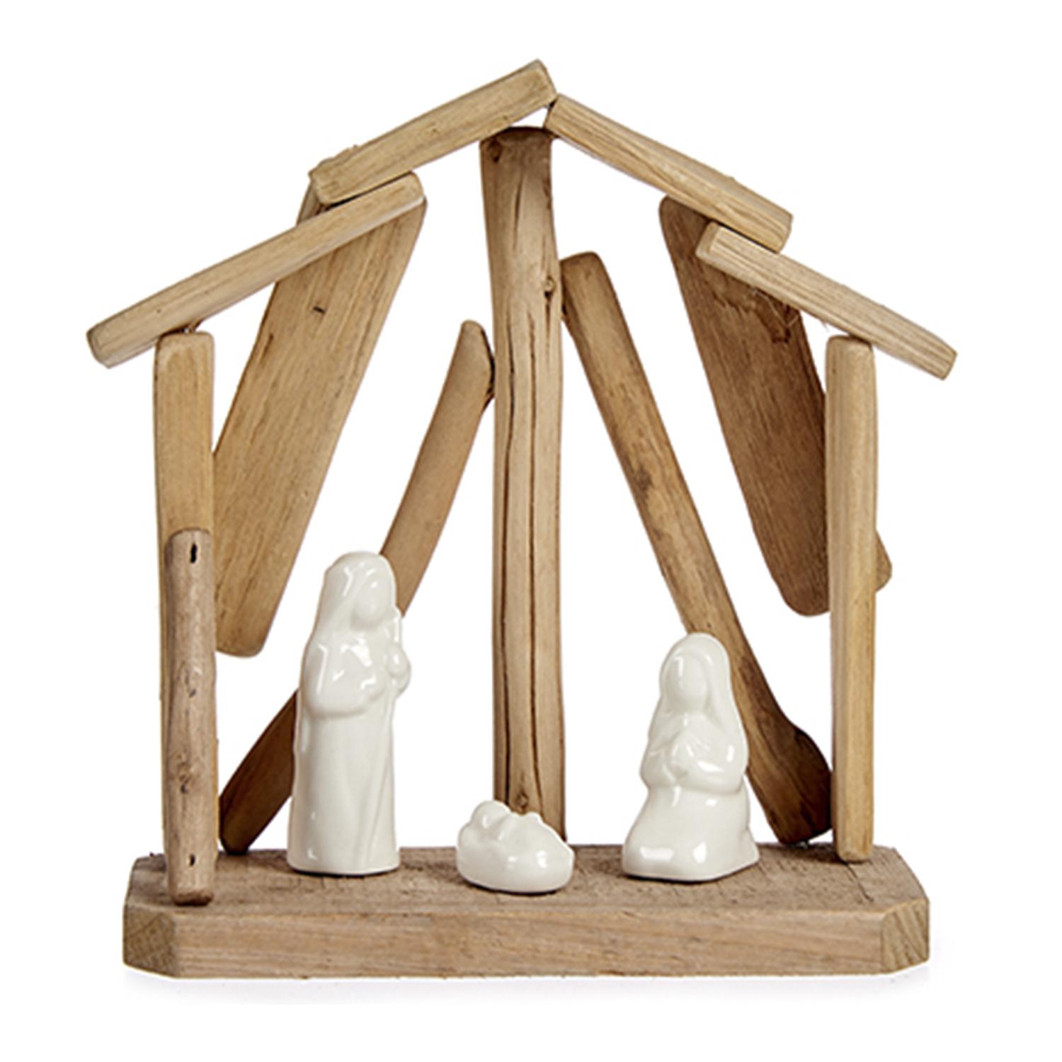 Stalla in legno con 3 figurine.