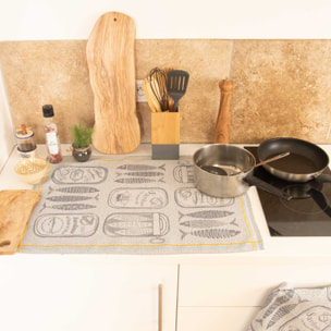 Torchon en coton sardines cuisine - Bleu Marine