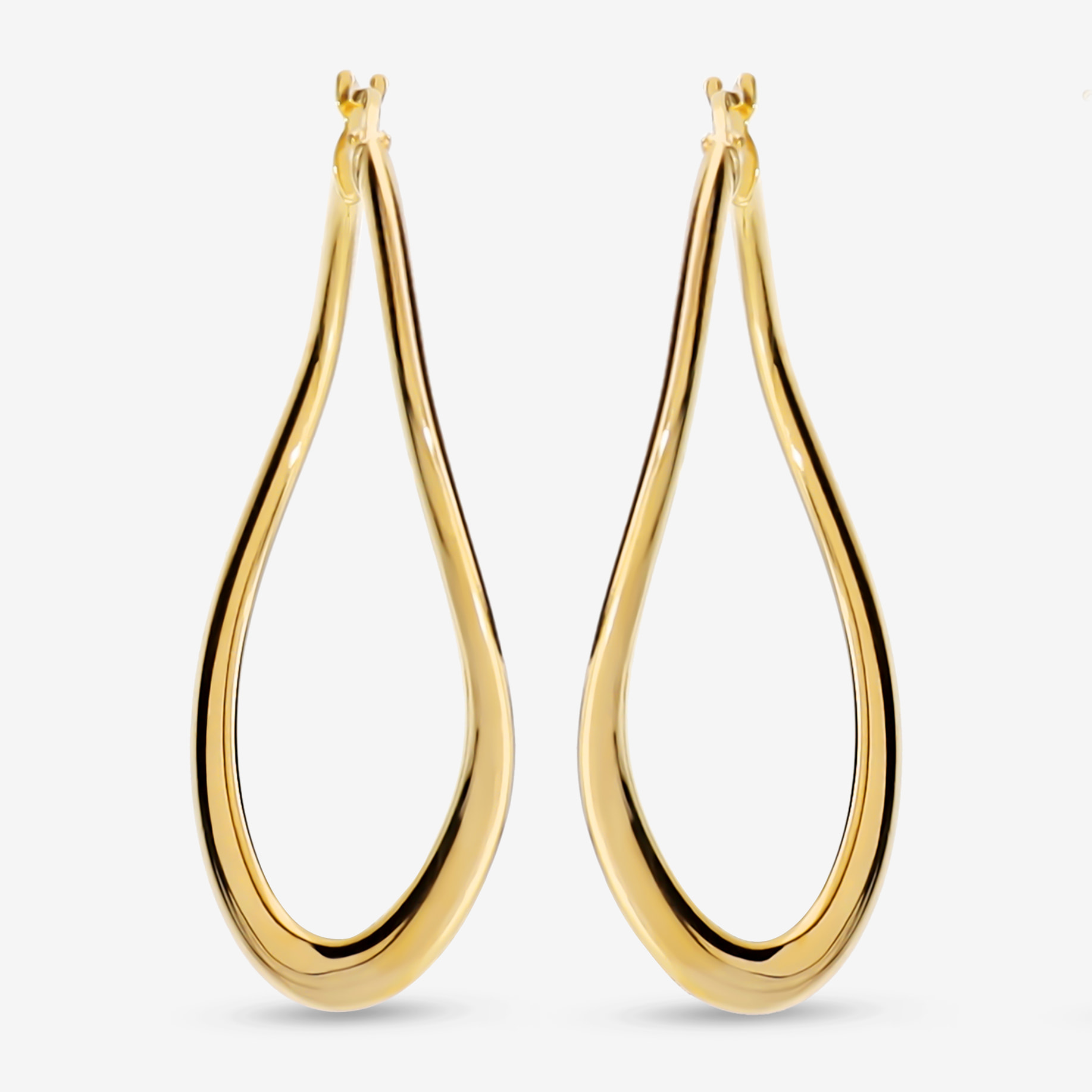 Orecchini a Cerchio Ovali in Argento 925 placcato Oro Giallo 18Kt Design Onda