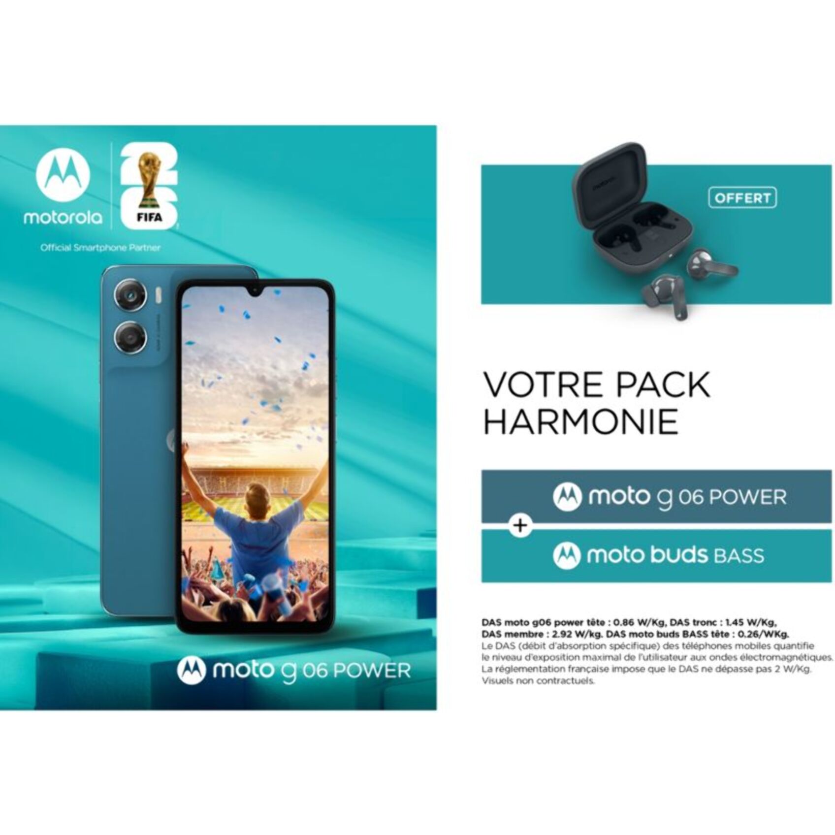 Smartphone MOTOROLA Pack G06 Power 4G 256Go Bleu + Moto Buds Bass