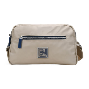 Bolso bandolera tostado en nailon con doble cremallera