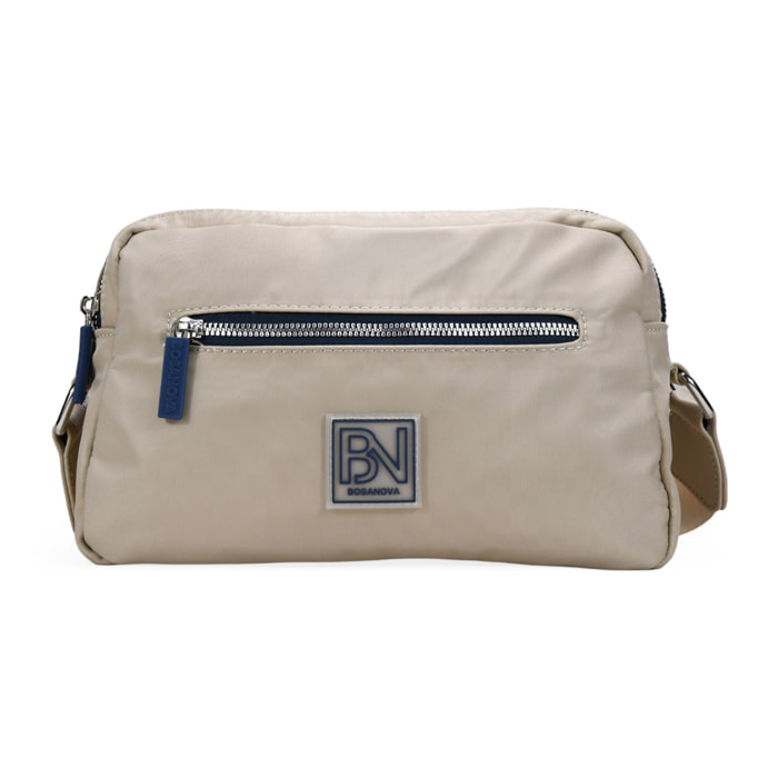 Bolso bandolera tostado en nailon con doble cremallera