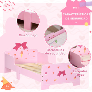 Cama Infantil de Madera 143x74x59cm para Niños 3-6 Años con Rieles de Protección