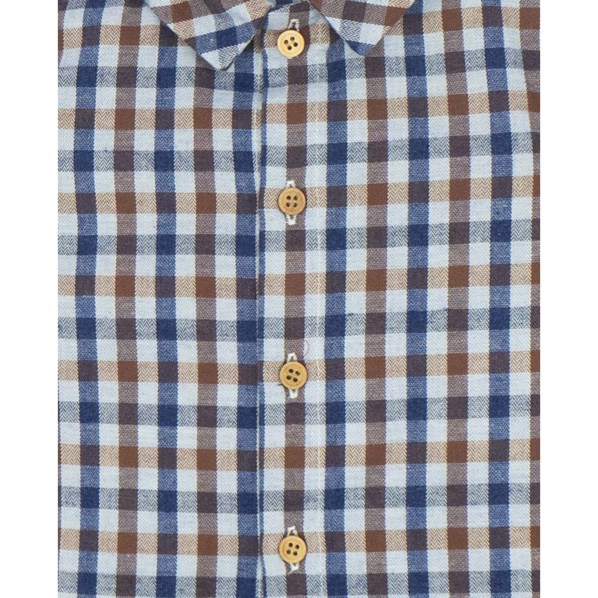 Camisa cuello camisero cuadros beige y azul