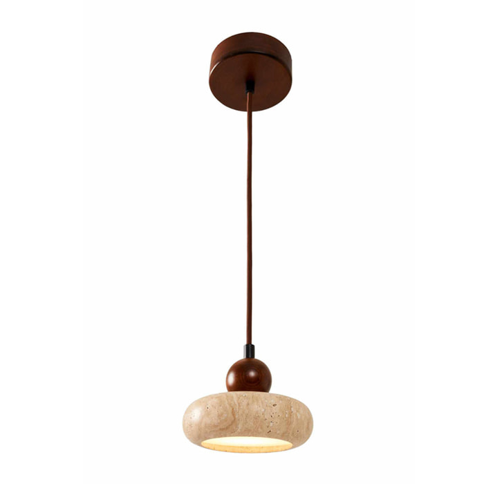 Suspension design ronde en travertin et bois effet noyer TIVOLI