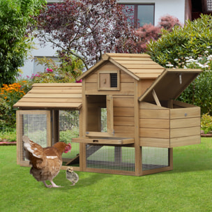 Petit poulailler cottage cage à poules sur pied dim. 151L x 54l x 87H cm multi-équipement bois massif de pin