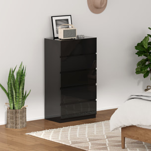 Cómoda con 5 Cajones Cómoda de Dormitorio Moderna con Diseño Anti-vuelco Cajonera para Salón Pasillo 55x34x100 cm Negro Brillo