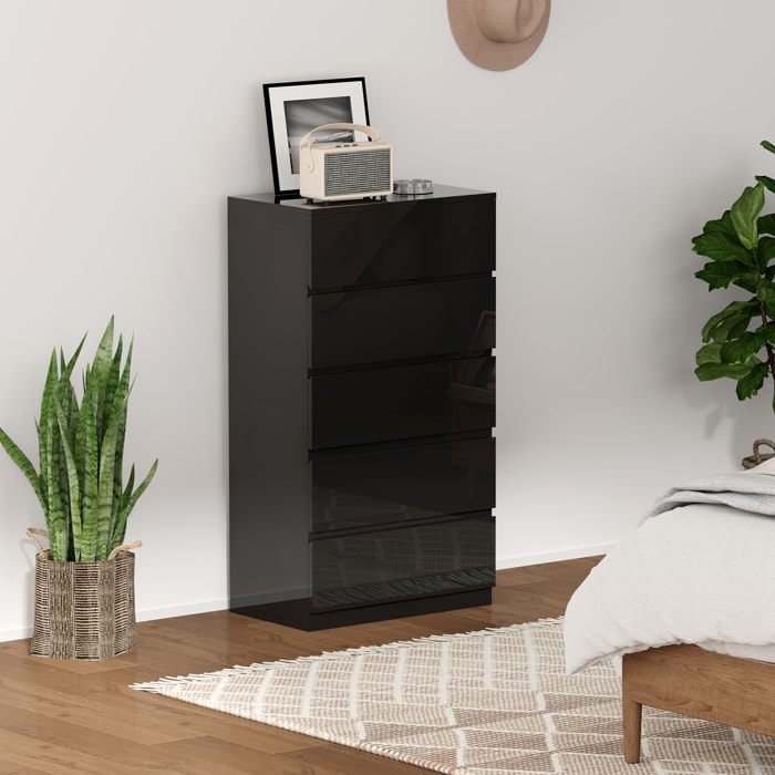 Cómoda con 5 Cajones Cómoda de Dormitorio Moderna con Diseño Anti-vuelco Cajonera para Salón Pasillo 55x34x100 cm Negro Brillo