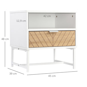Mesita de Noche Moderna Mesilla de Noche con Cajón y Compartimiento Mesa de Noche para Dormitorio Salón 45x39x48 cm Blanco y Roble