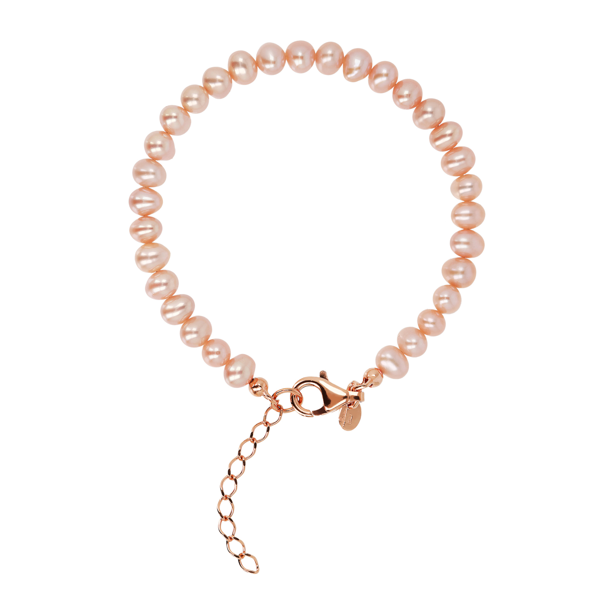 PERLAVIVA - Bracciale Tennis di Perle a Chicco d'Acqua Dolce Multicolor Ø 5/5.5 mm in Argento 925 placcato Oro Rosa 18Kt