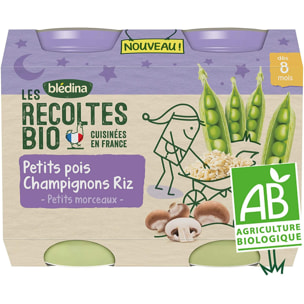 12 Petits Pots Petits Pois, Champignons, Riz 6x(2x200g) - Les Récoltes Bio Dès 8 Mois