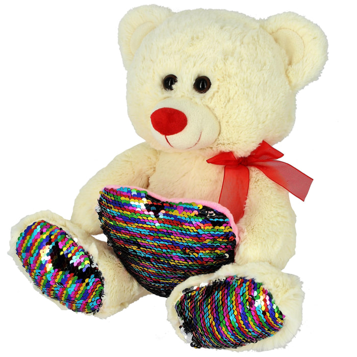 Oso 42 cm con corazón lentejuelas multicolor