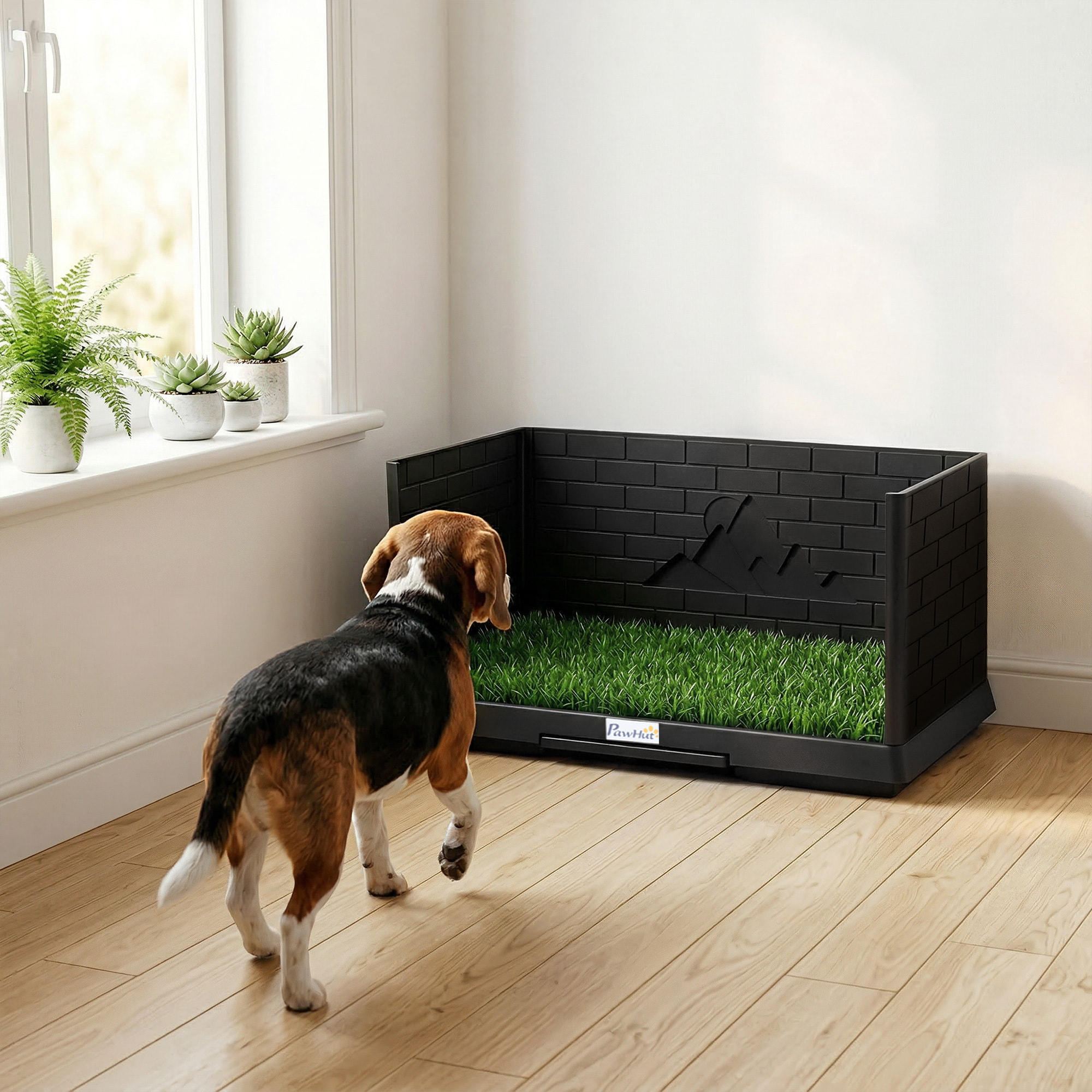 Inodoro para Perros con Césped Artificial, 75x51x36,5 cm, con Paredes Altas, Bandeja Deslizante y Fácil de Limpiar, Bandeja Sanitaria para Perros para Entrenamiento, Interior y exterior, Negro