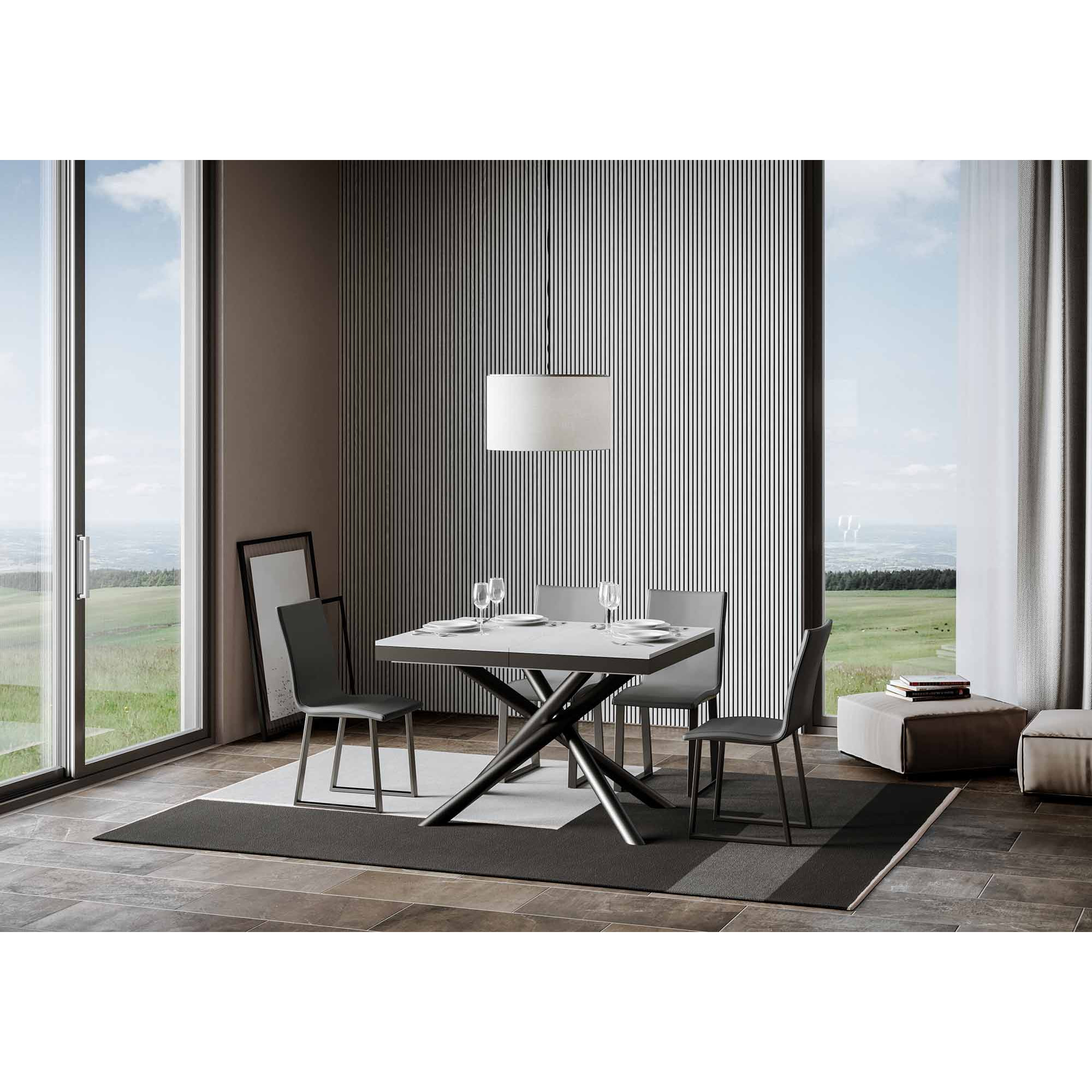 Table extensible 90x120/380 cm Famas Evolution Frêne Blanc cadre Anthracite