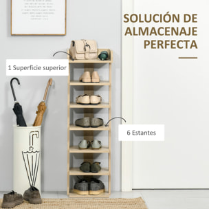 Zapatero Estrecho de 7 Niveles, Estantería de Zapatos, para 6 Pares de Zapatos, para Espacio Pequeño, Dormitorio y Pasillo, Roble