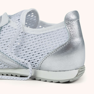 Zapatilla Retro de Rejilla Blanca y Plata MUNICH OSAKA 593