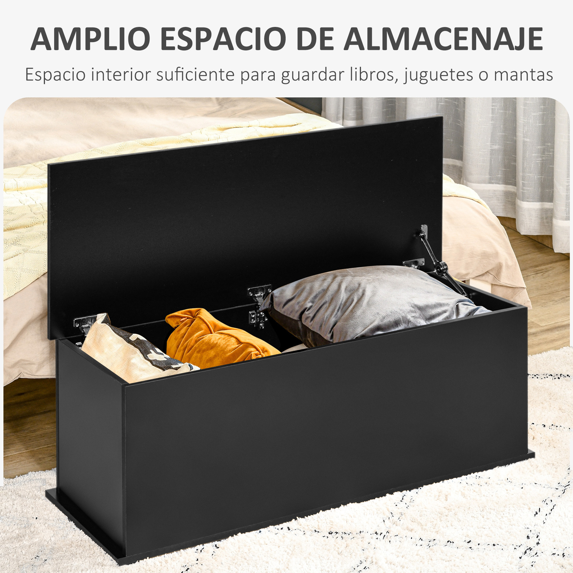 Baúl de Almacenamiento de Madera Arcón de Almacenamiento con Tapa Carga Máx. 60 kg para Dormitorio Salón 100x40x40 cm Negro