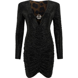 PHILIPP PLEIN Long Sleeve Mini Dress All-Over Strass