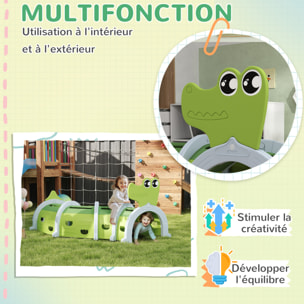 Tunnel de jeu pour enfants crocodile - parcours de motricité modulable - intérieur extérieur - gris vert