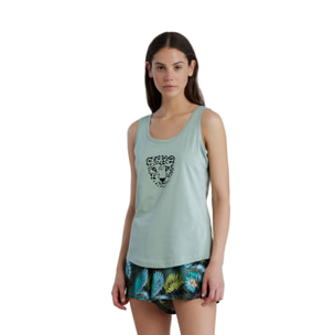 Pigiama donna top in cotone spalla larga e pantalone corto in viscosa articolo tropical Noidinotte