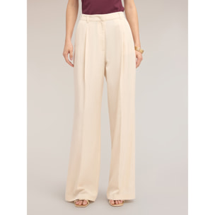 Motivi - Pantalones palazzo de mezcla de lino con pliegues - Blanco