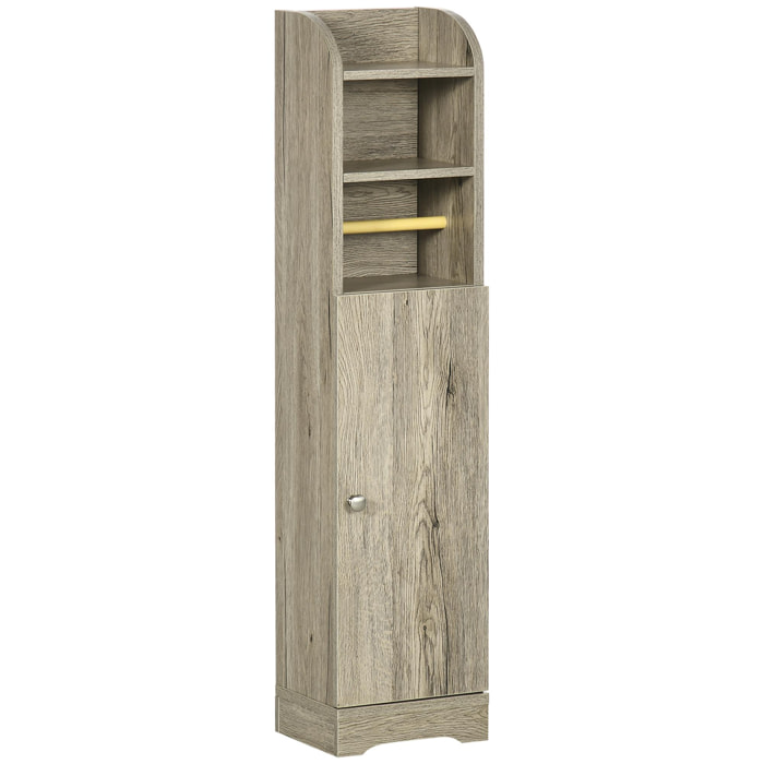 Armario Alto de Baño Columna Auxiliar de Baño Armario Multiusos con Estante Ajustable y Portarrollos de Papel para Salón Dormitorio 23x18x100 cm Gris