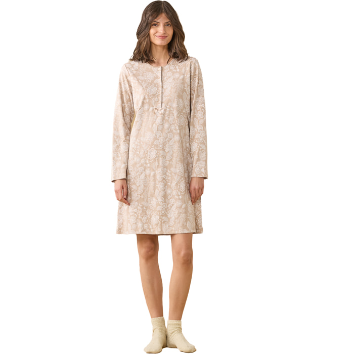Camicia da notte donna in caldo cotone con abbottonatura frontale articolo cuore. Noidinotte