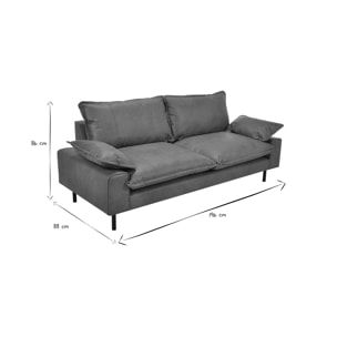 Canapé 3 places en cuir aspect vieilli marron cognac et métal noir DORY