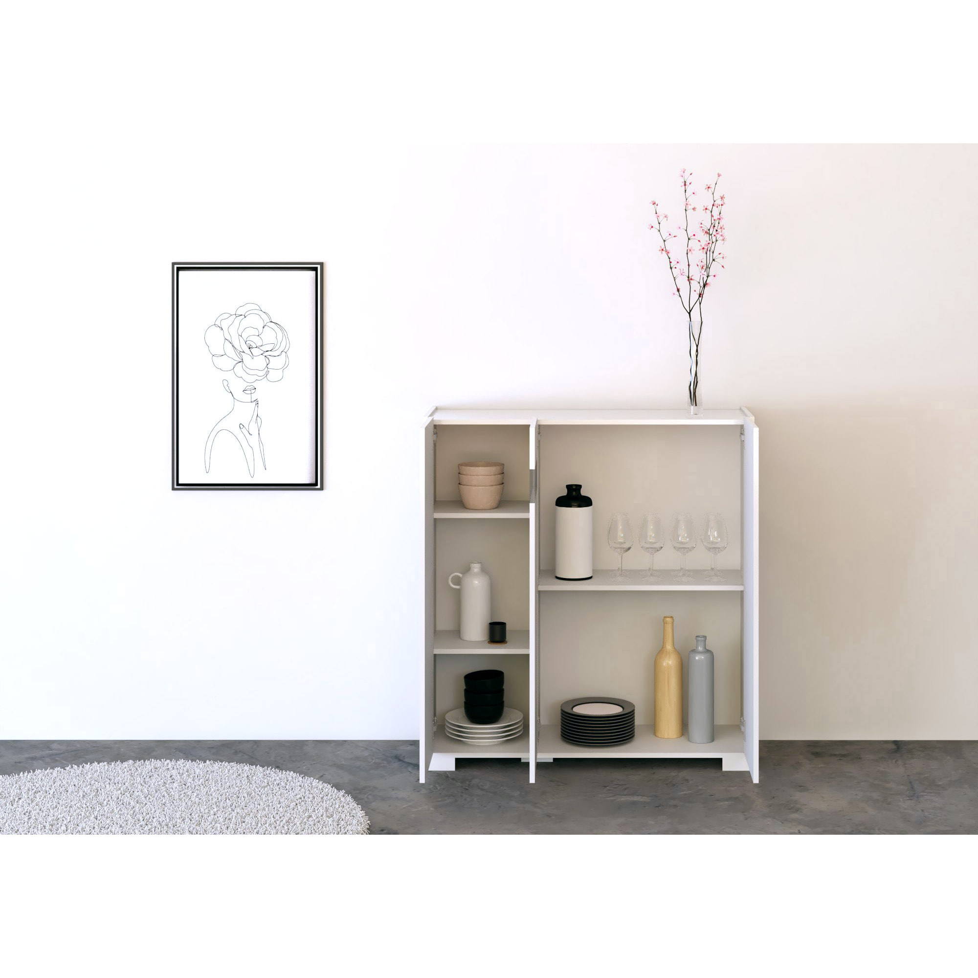 Credenza alta 3 ante 100x35x110 cm Riflesso bianco lucido