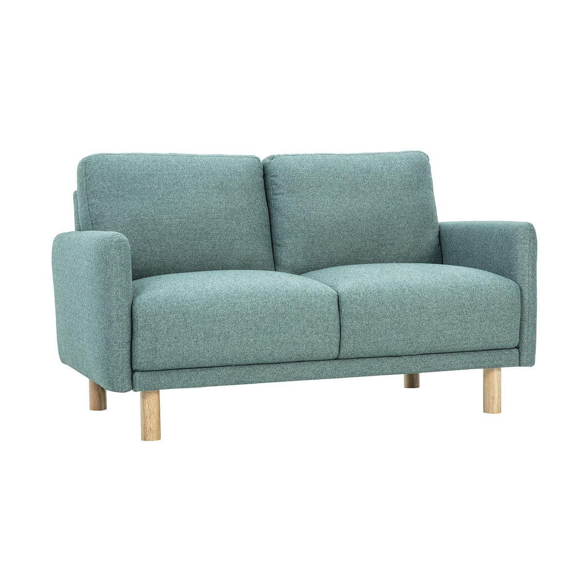 Canapé design 2 places en tissu vert de gris et bois clair BONO