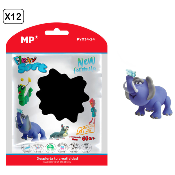 PACK 12 Uds. PASTA DE MODELAR 60 g NEGRO