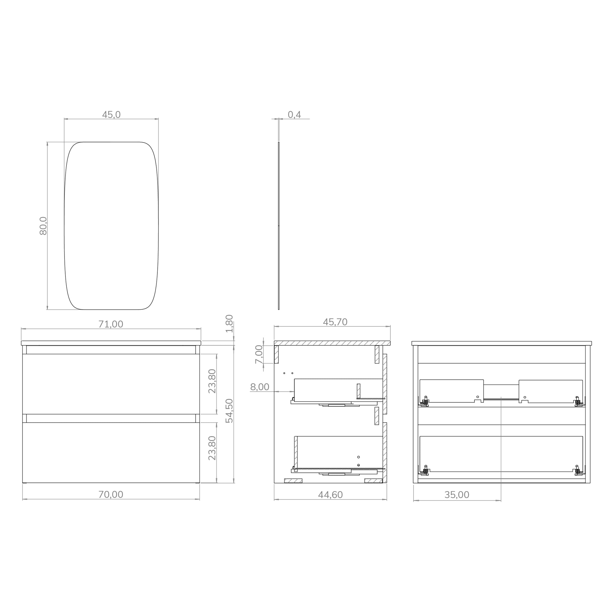 Conjunto de baño IRONA 2C, 70cm, incluye lavabo y espejo