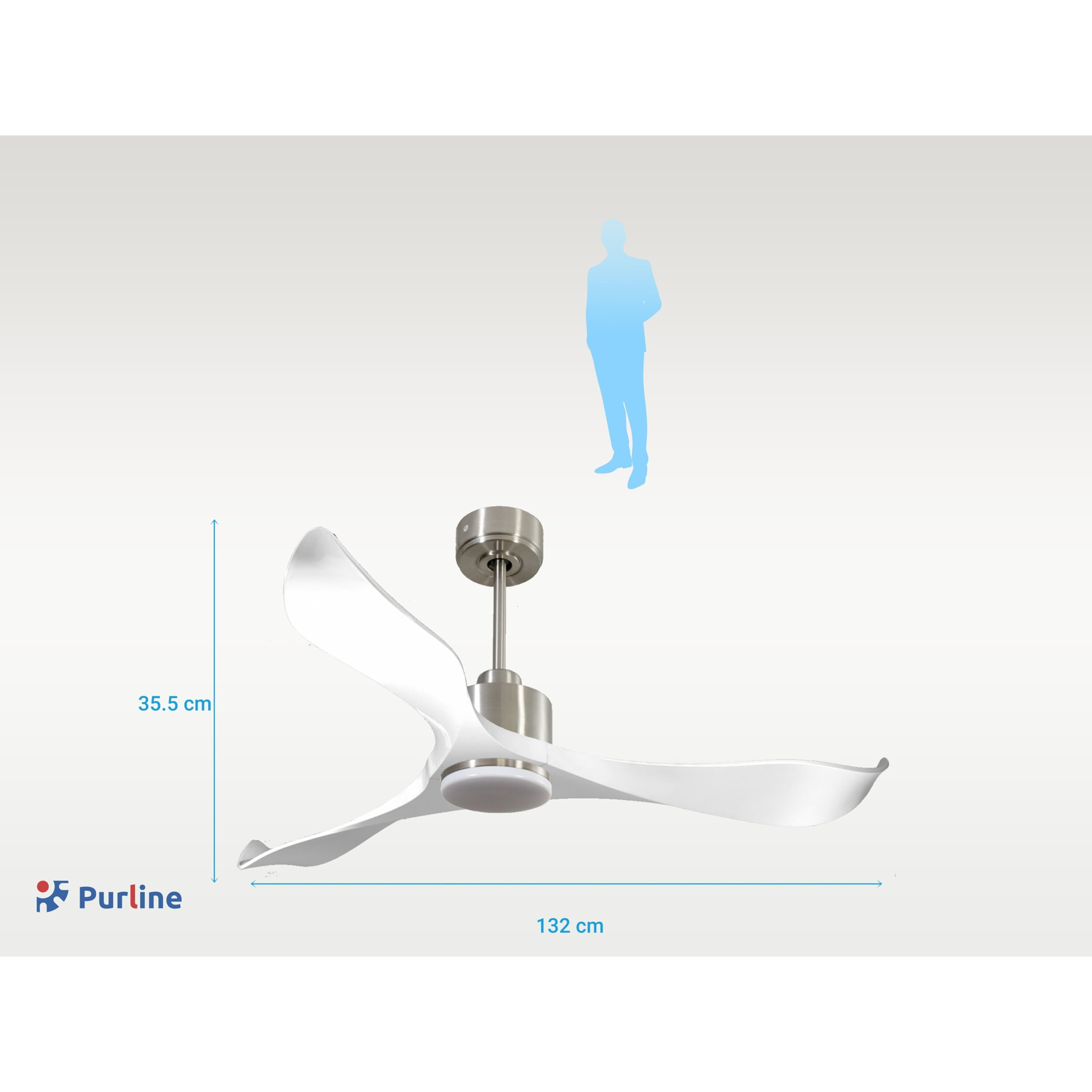 Ventilador de techo Reversible Termostato Dimable Wifi Motor DC Techos Inclinados Mando a Distancia Luz tres tonos Adaptador 2/3 Aspas Hypersilence Memoria VirginD132C03LED65037 PURLINE