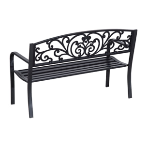 Banc de jardin terrasse en acier fonte noir 3 places 127 x 60 x 87 cm charge max 220 Kg