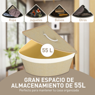 Cesto Ropa Sucia de Bambú para Esquina de 55L con Tapa y Asa, Cubo Ropa Sucia con Bolsa Extraíble y Lavable para Baño, Dormitorio, 35x35x60 cm, Crema