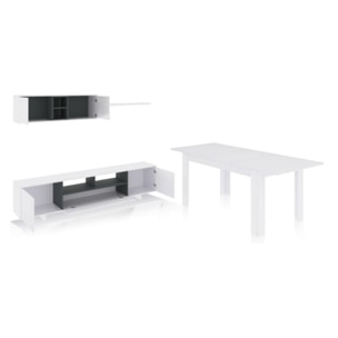 Pack salón con mesa de comedor Kenzo Plus VA Blanco Brillo - Gris Antracita