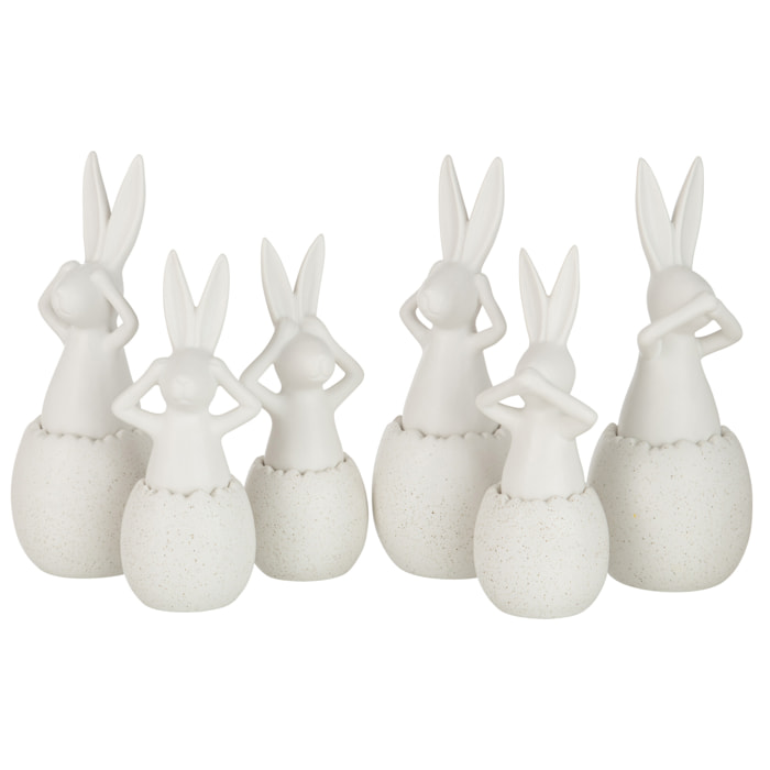 J-Line figurine Lapin Entendre/Voir/Se Taire - céramique - blanc - large - 3 pièces
