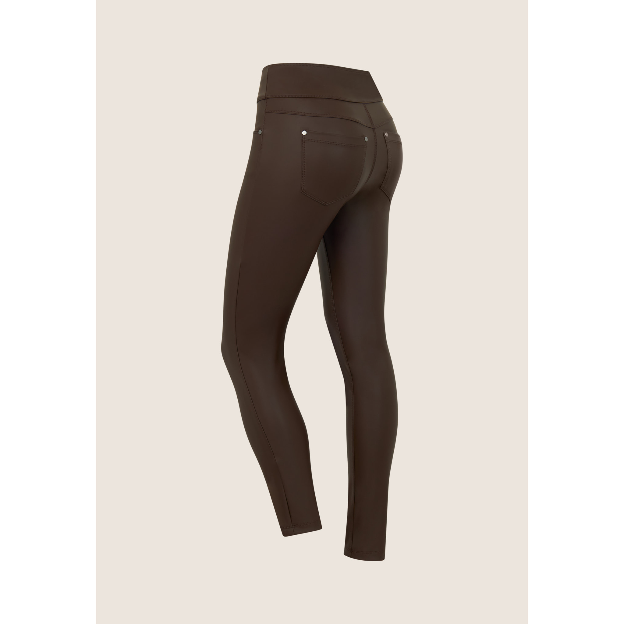 Pantalone skinny vita media senza bottoni in similpelle