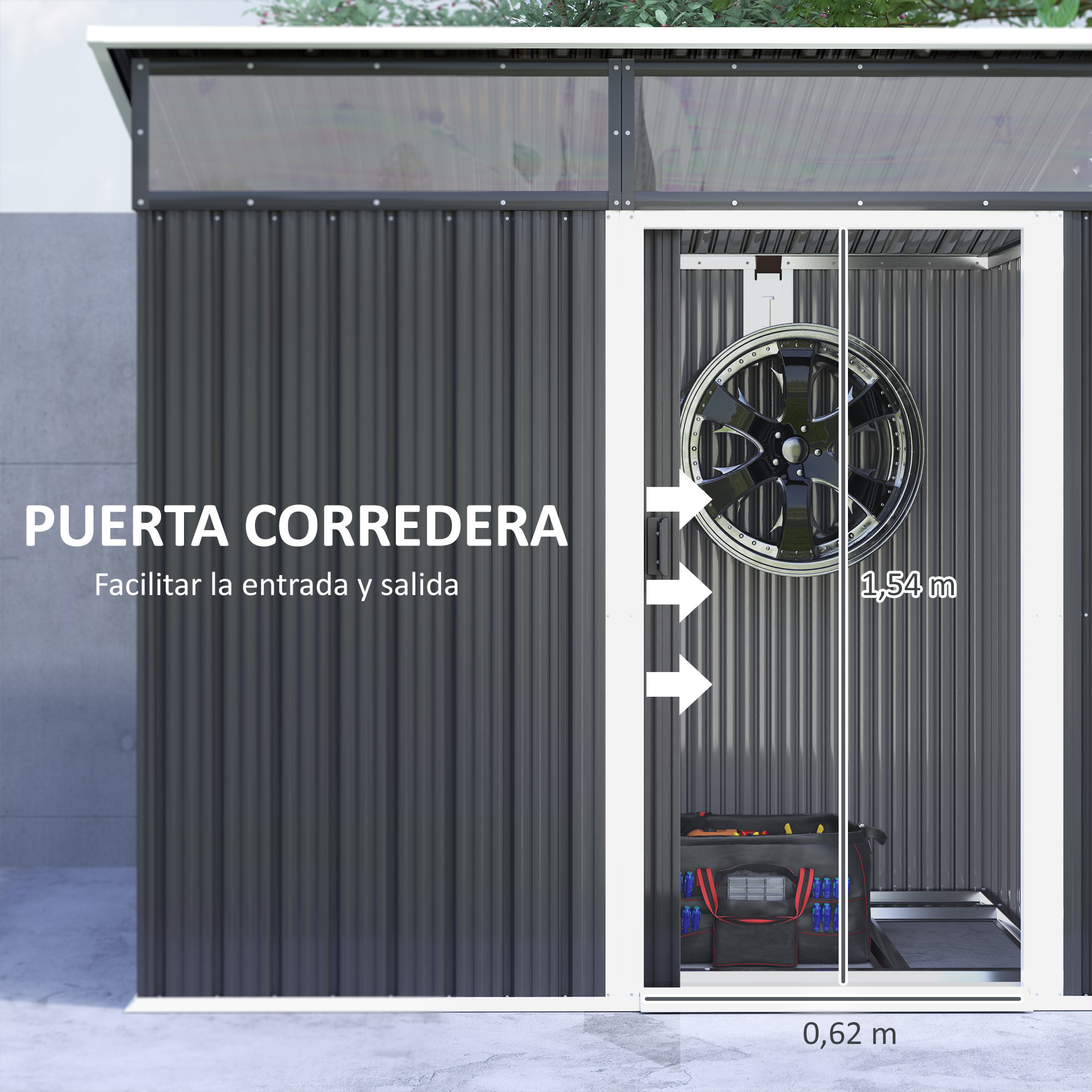 Caseta de Jardín Exterior 1,9m² 195x122x182 cm Cobertizo de Jardín Exterior con Base Refuerzo (Suelo NO Incluido) Puerta Corredera Ventanas Cobertizo para Terraza Patio Gris Oscuro