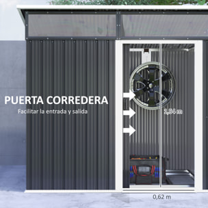 Caseta de Jardín Exterior 1,9m² 195x122x182 cm Cobertizo de Jardín Exterior con Base Refuerzo (Suelo NO Incluido) Puerta Corredera Ventanas Cobertizo para Terraza Patio Gris Oscuro