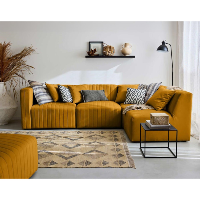 Nova - canapé modulable d'angle droit - 5 places - avec pouf d'appoint - en velours - Jaune