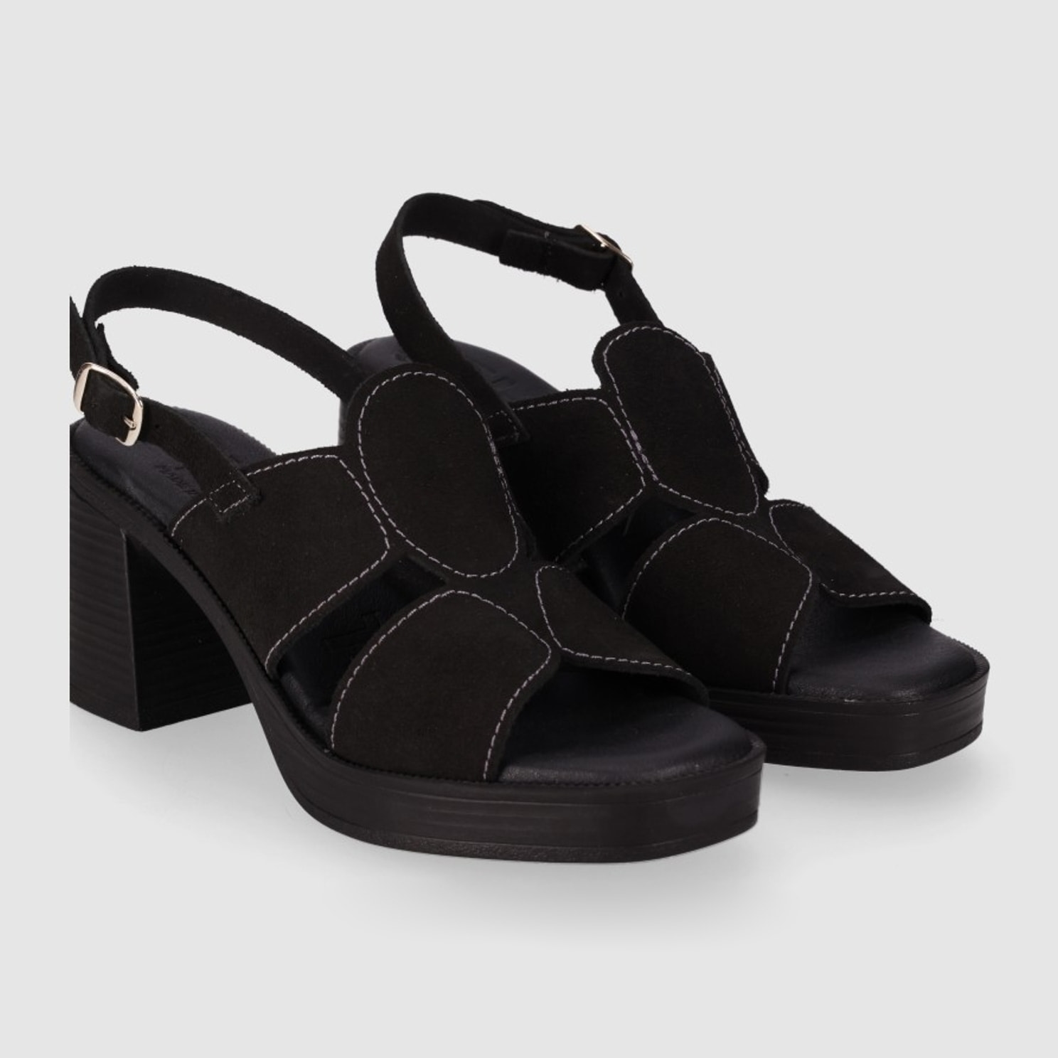 Sandalias de Serraje - Negro - Tacón: 8 cm