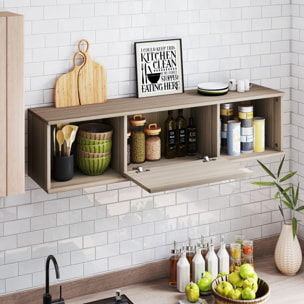 Armario de Pared, Armario de Almacenaje Colgante con 2 Compartimentos Abiertos y Puerta Abatible, Mueble de TV para Salón, Cocina, Baño, 120x30x29,5 cm, Marrón