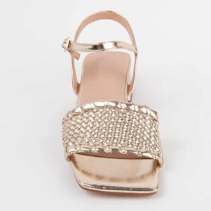 Sandalia De Tacón - Dorado - Altura: 4 Cm