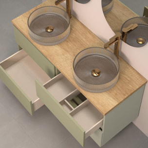 ENSEMBLE SALLE DE BAIN KUB | 140 CM VERT CACTUS | 4 TIROIRS | LAVABOS EN VERRE | N'INCLUT PAS MIROIR | MEUBLE MONTÉ | ALDAY