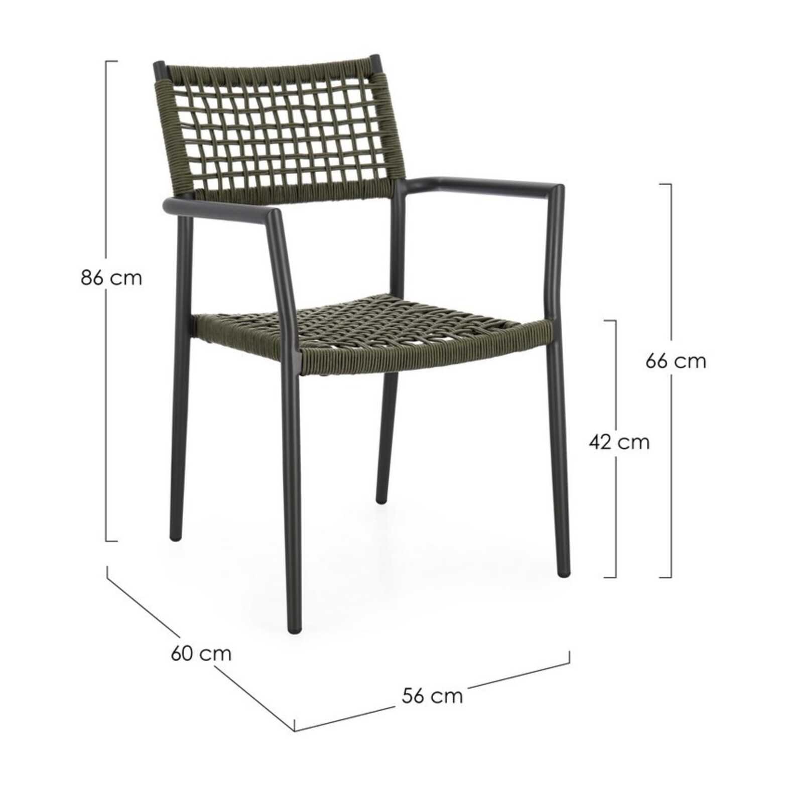 Set di 4 sedie con braccioli BLANES in alluminio antracite e corda verde